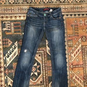 Boot cut. Distressed Denim Jeans. Size 3